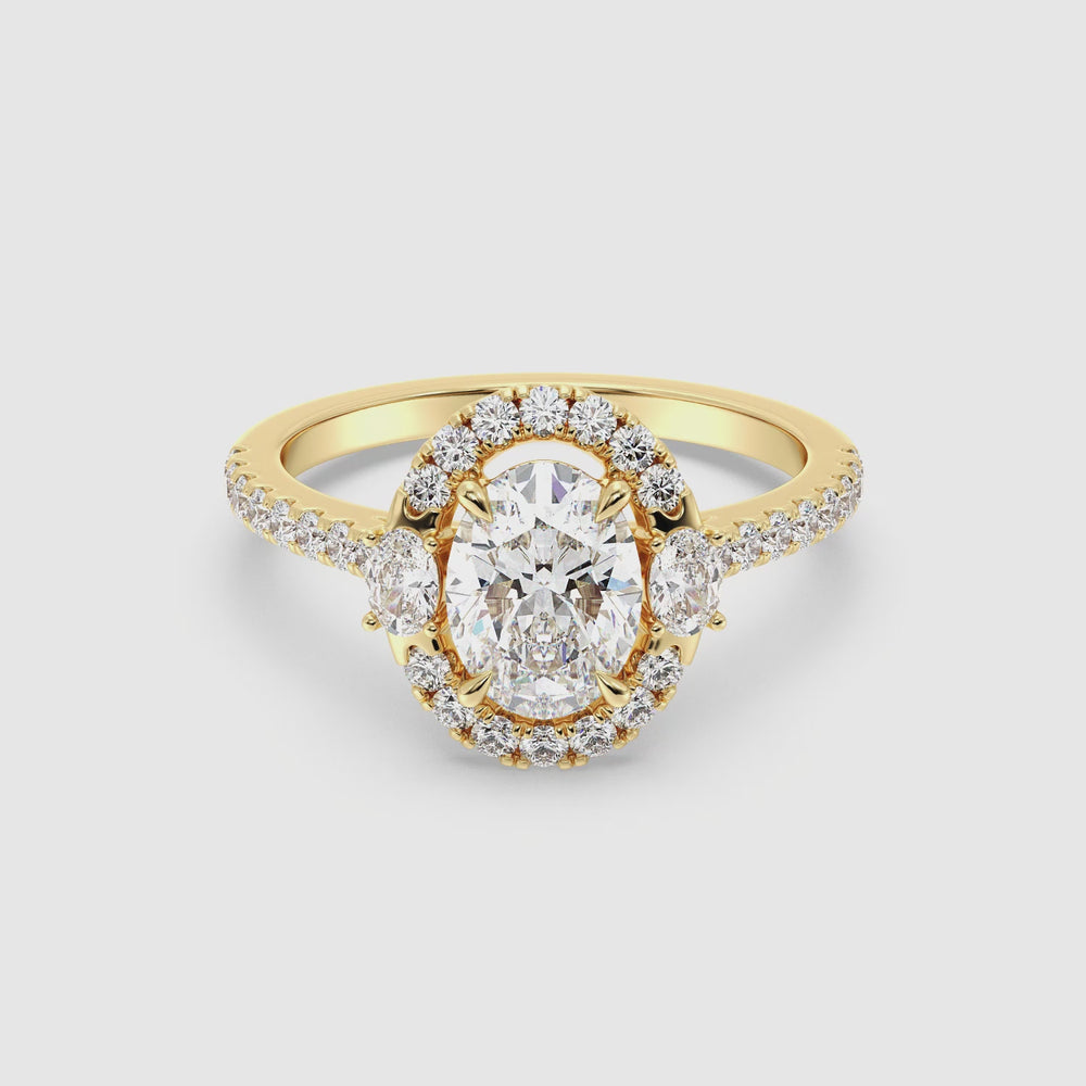 Oval Cut Lab Grown Diamond Halo Ring with Scalloped Pavé Shank Video