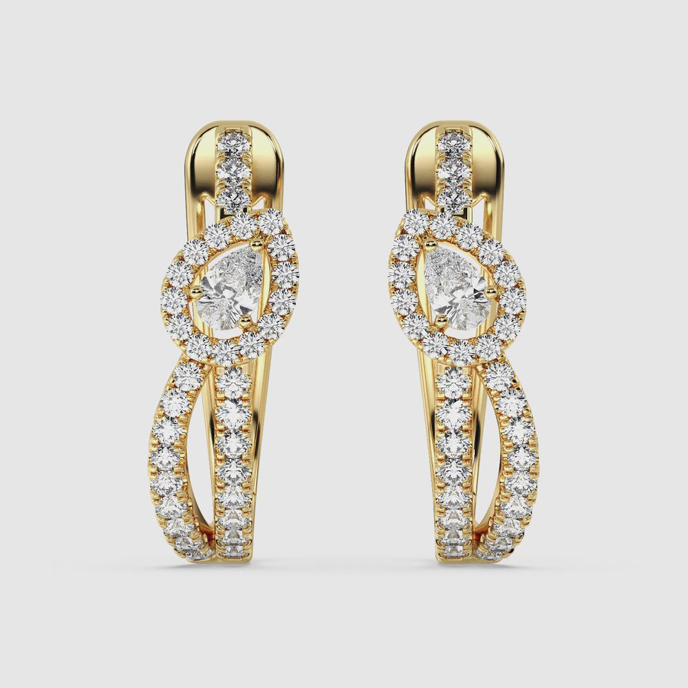 Mixed Cut Lab Grown Diamond Twisted Hoop Earrings Video in 18K Gold