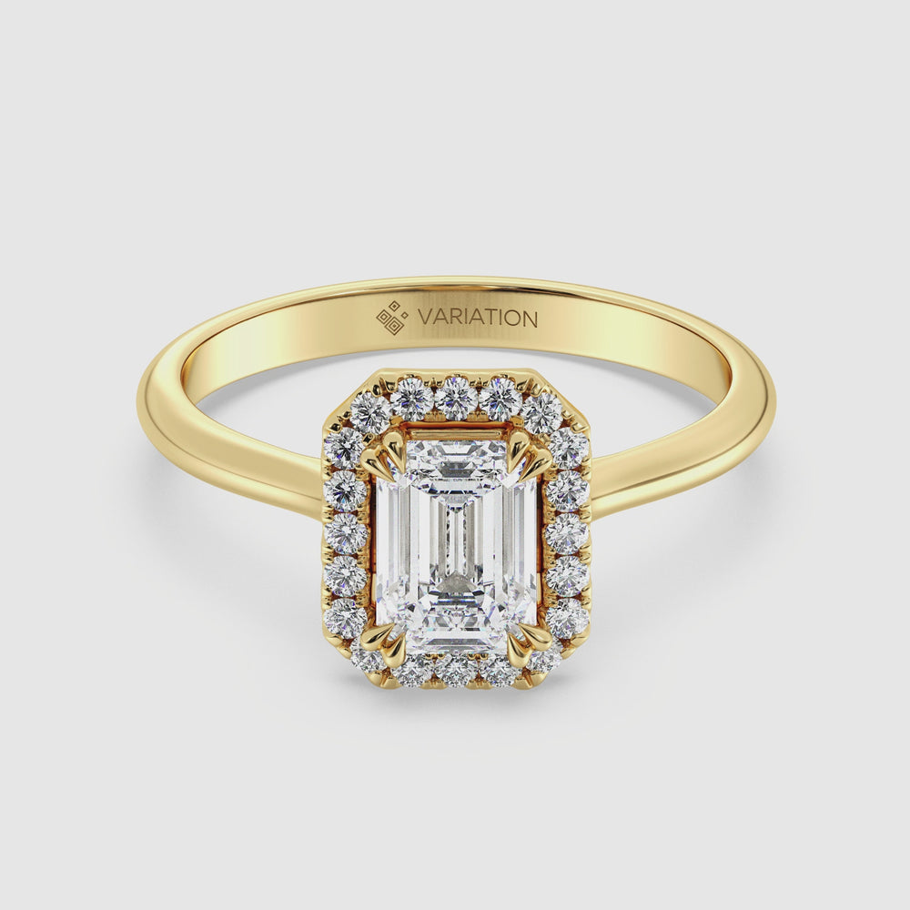 Emerald Halo Solitaire Ring Lab Grown Diamond