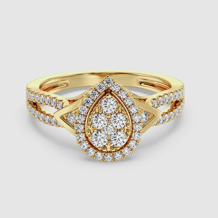 18K Gold Pear-Shaped Engagement Ring with 0.56CT Round-Cut Lab-Grown Diamond