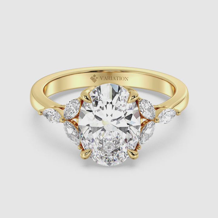Oval Cut Lab Grown Diamond Three Stone Ring with Marquise Side Accents Video