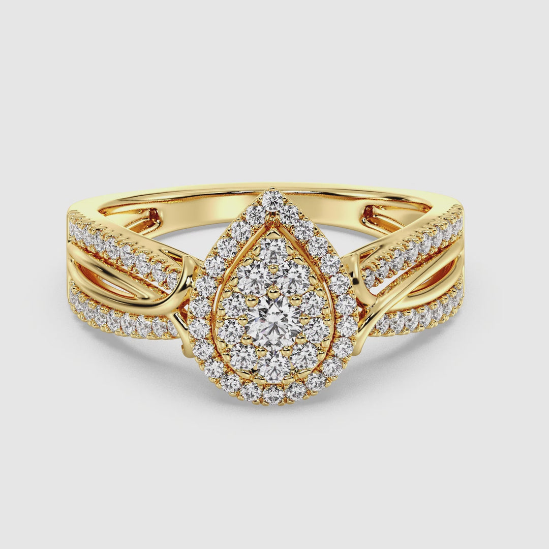 Lab vokst diamant Twisted Band Pear Cluster Halo Engagement Ring In 18K Gold, 0.58CTTW