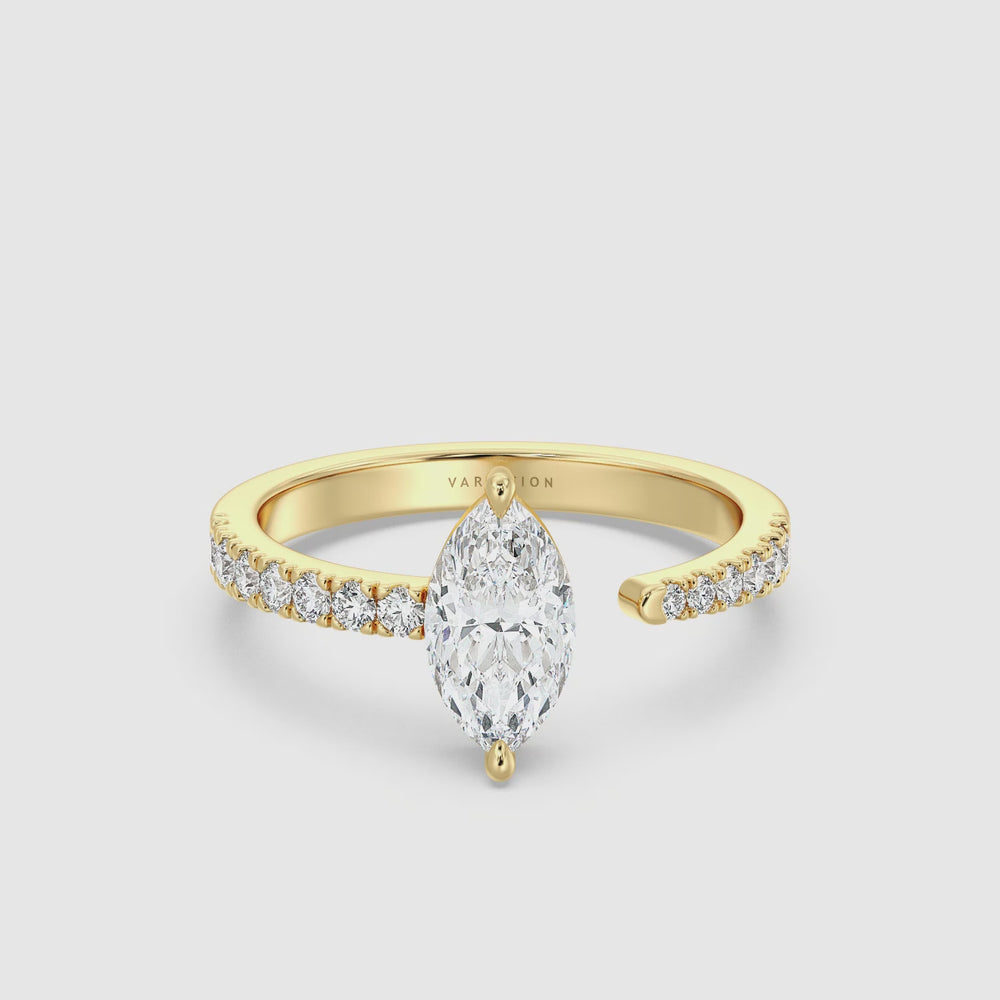 Marquise Cut Lab Grown Diamond Open Cuff Pavé Engagement Ring Video