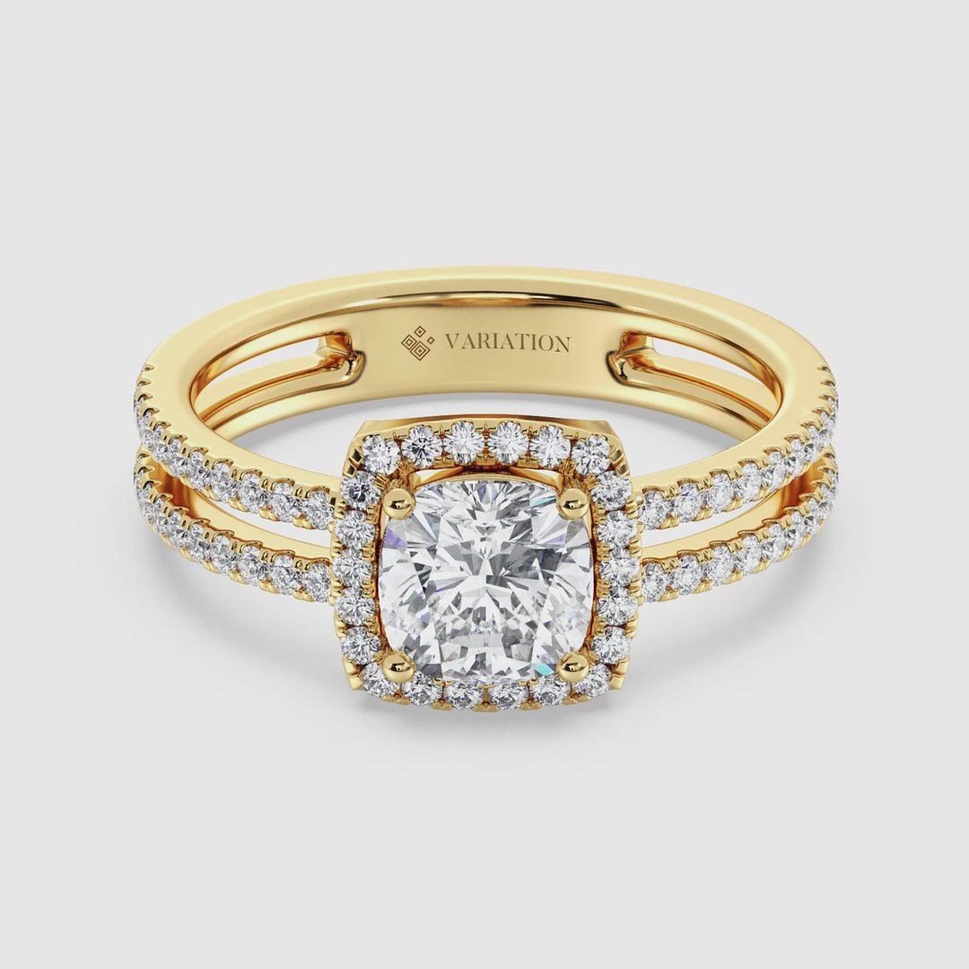 1 ct Cushion Halo Engagement Ring with Double Band