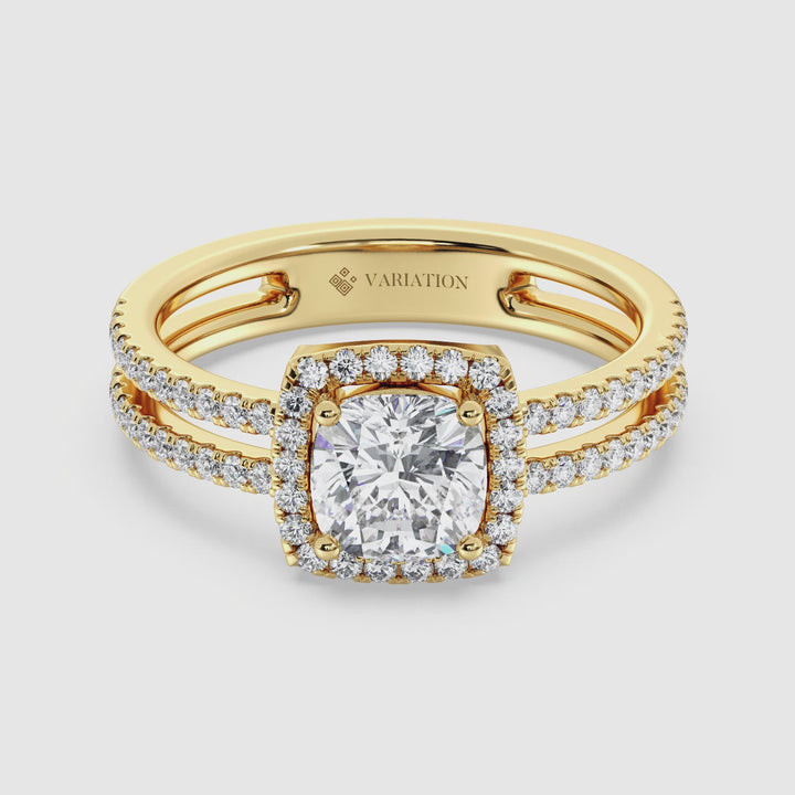 1 ct Cushion Halo Engagement Ring with Double Band