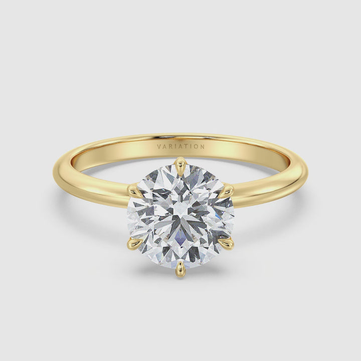 Timeless 6-fach rundes Labor-Diamant-Solitaire Blütenblatt-Verlobungsring in 18 Karat Gold