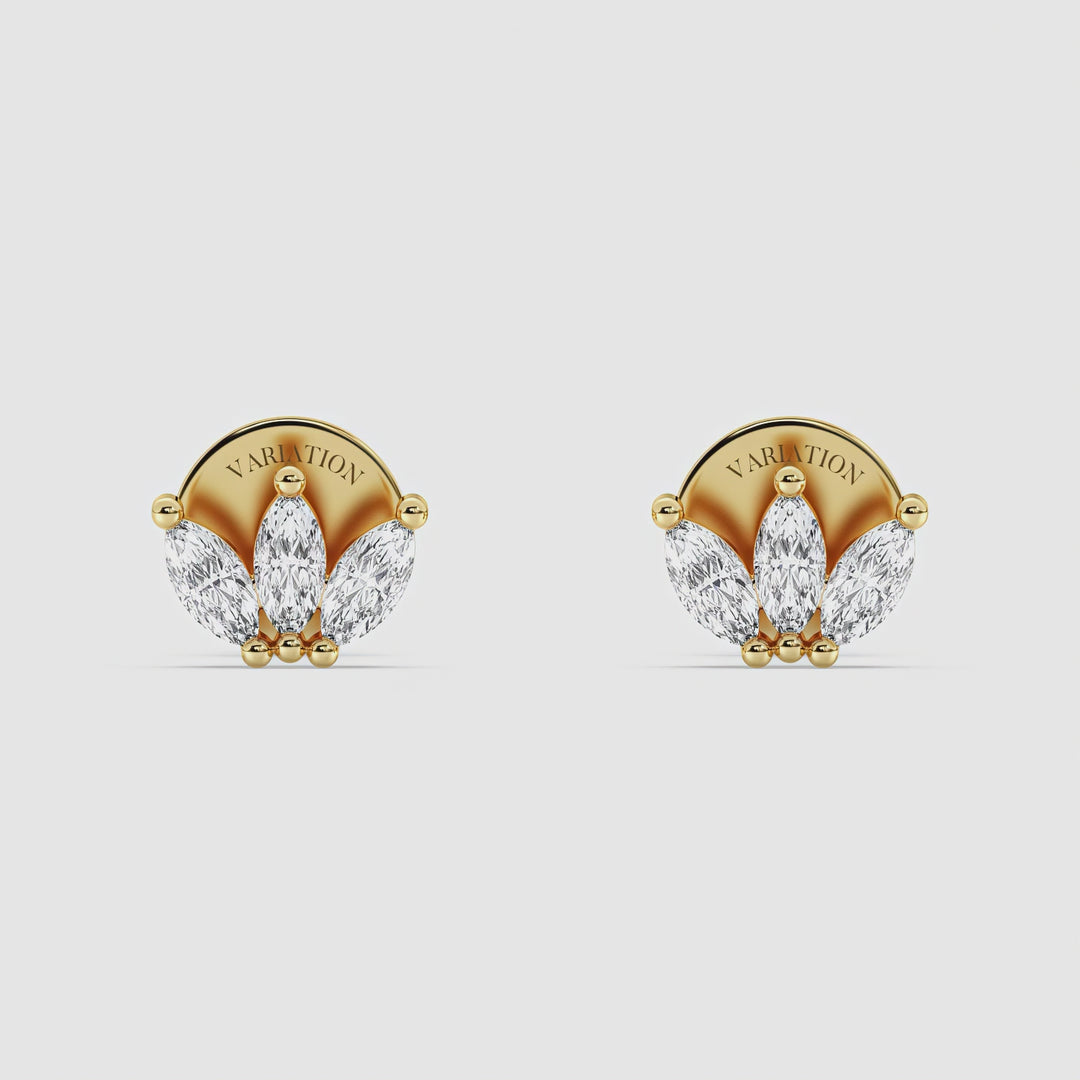 Marquise Cut Lab Grown Diamond Three Stone Stud Earrings