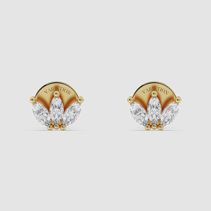 Marquise Cut Lab Grown Diamond Three Stone Stud Earrings