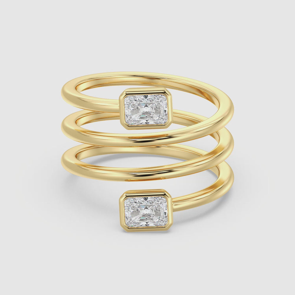Radiant Cut Lab Grown Diamond Dual Bezel Spiral Ring Video