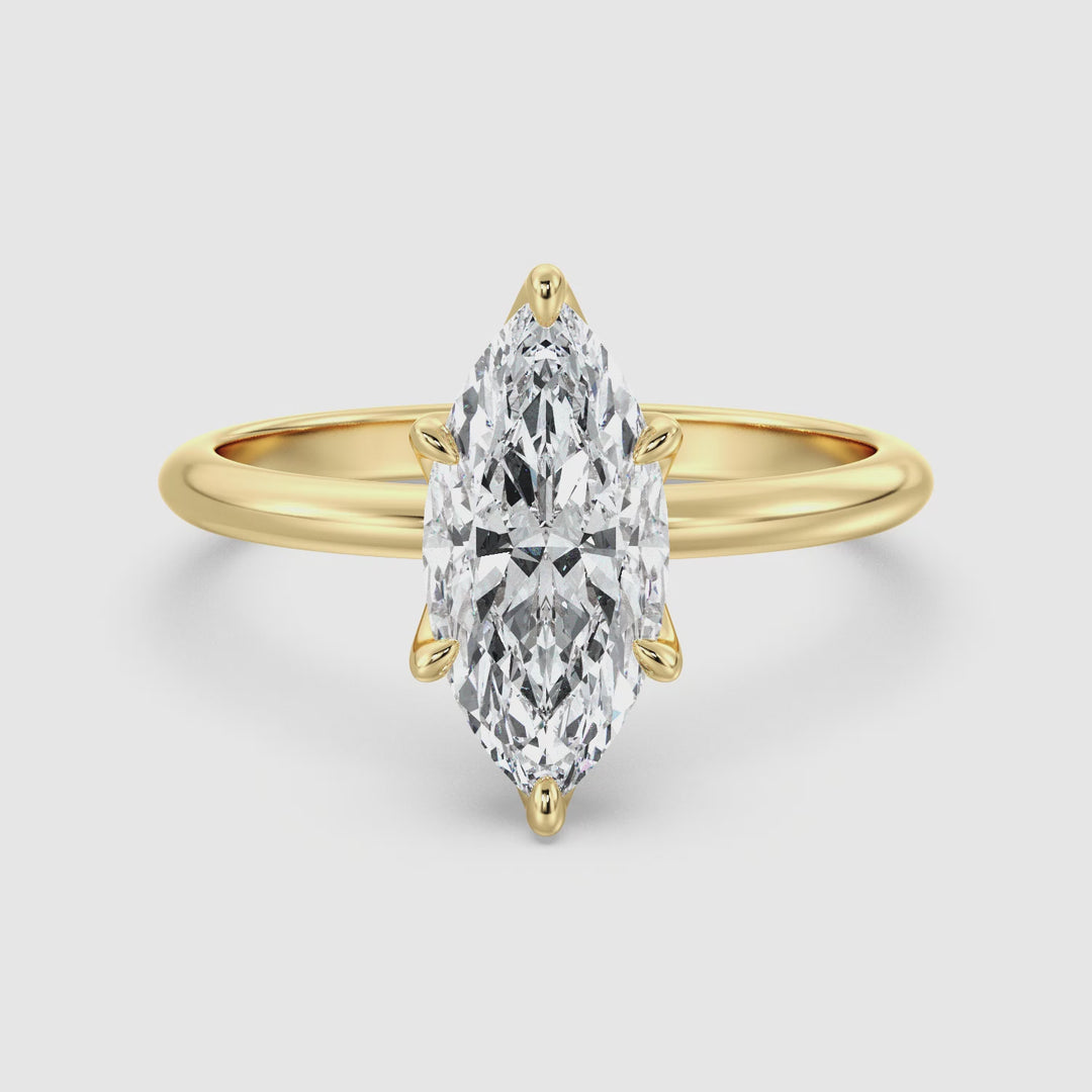 Klassisk 6-Claw Marquise Cut Lab-odlad diamantpolitaire-ring i 18K guld-tillgänglig i 1, 2, 3 och 4 karat