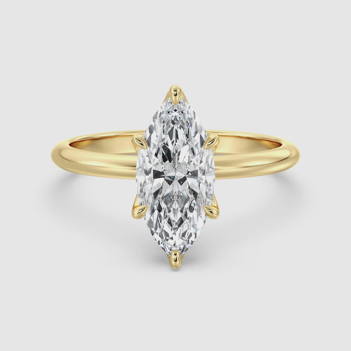 Classic 6-Claw Marquise Cut Lab-Grown Diamond Solitaire Ring in 18K Gold – Available in 1, 2, 3, and 4 Carats