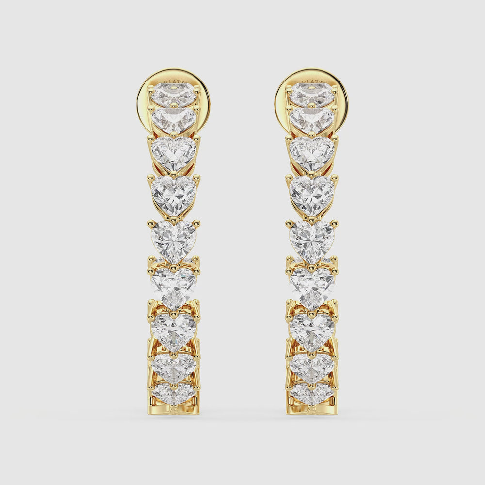 Heart Cut Lab Grown Diamond Inside Outside Hoop Earrings Video in 18K Gold