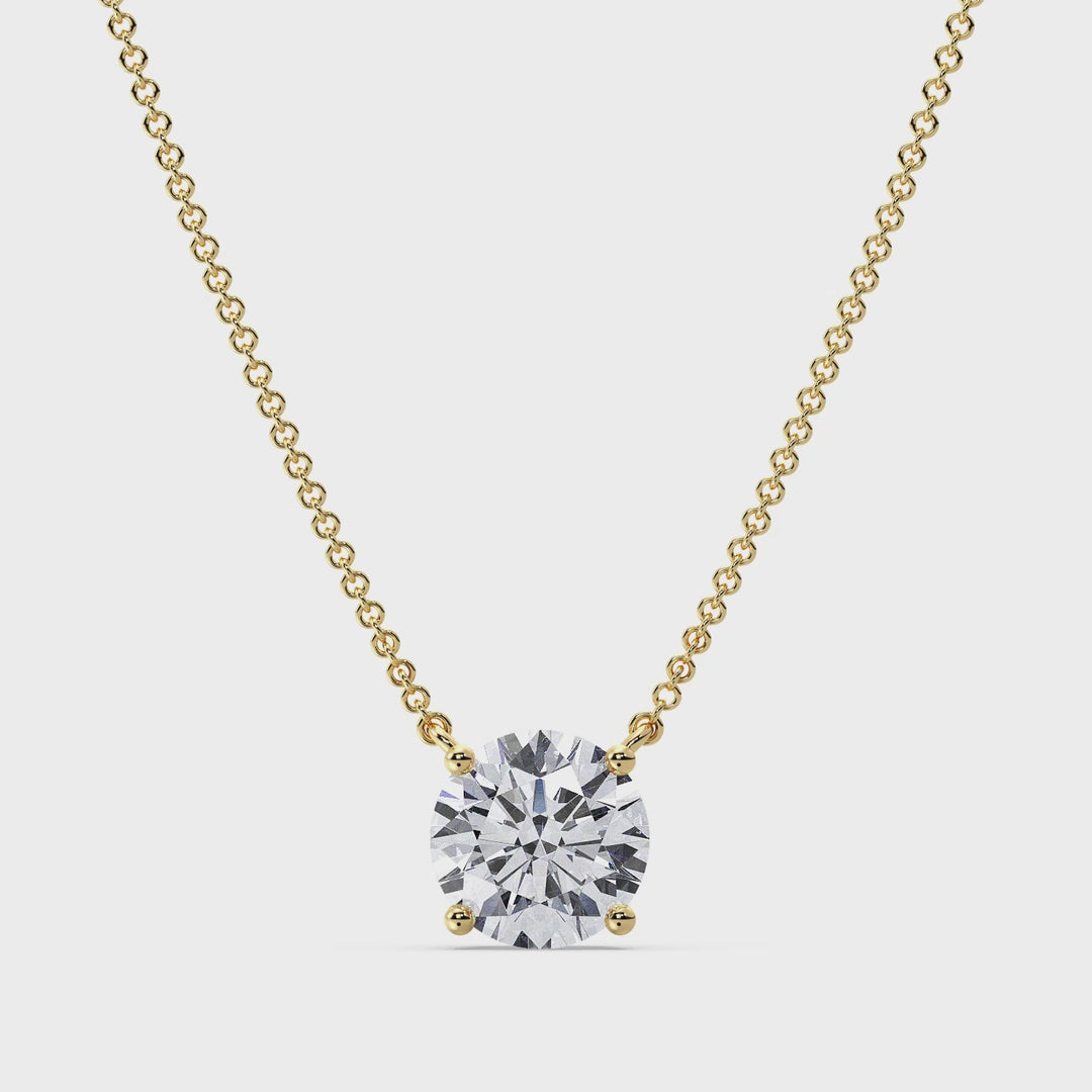 2.00 Carat Round Solitaire Lab-Grown Diamond Necklace in 18K Solid Gold