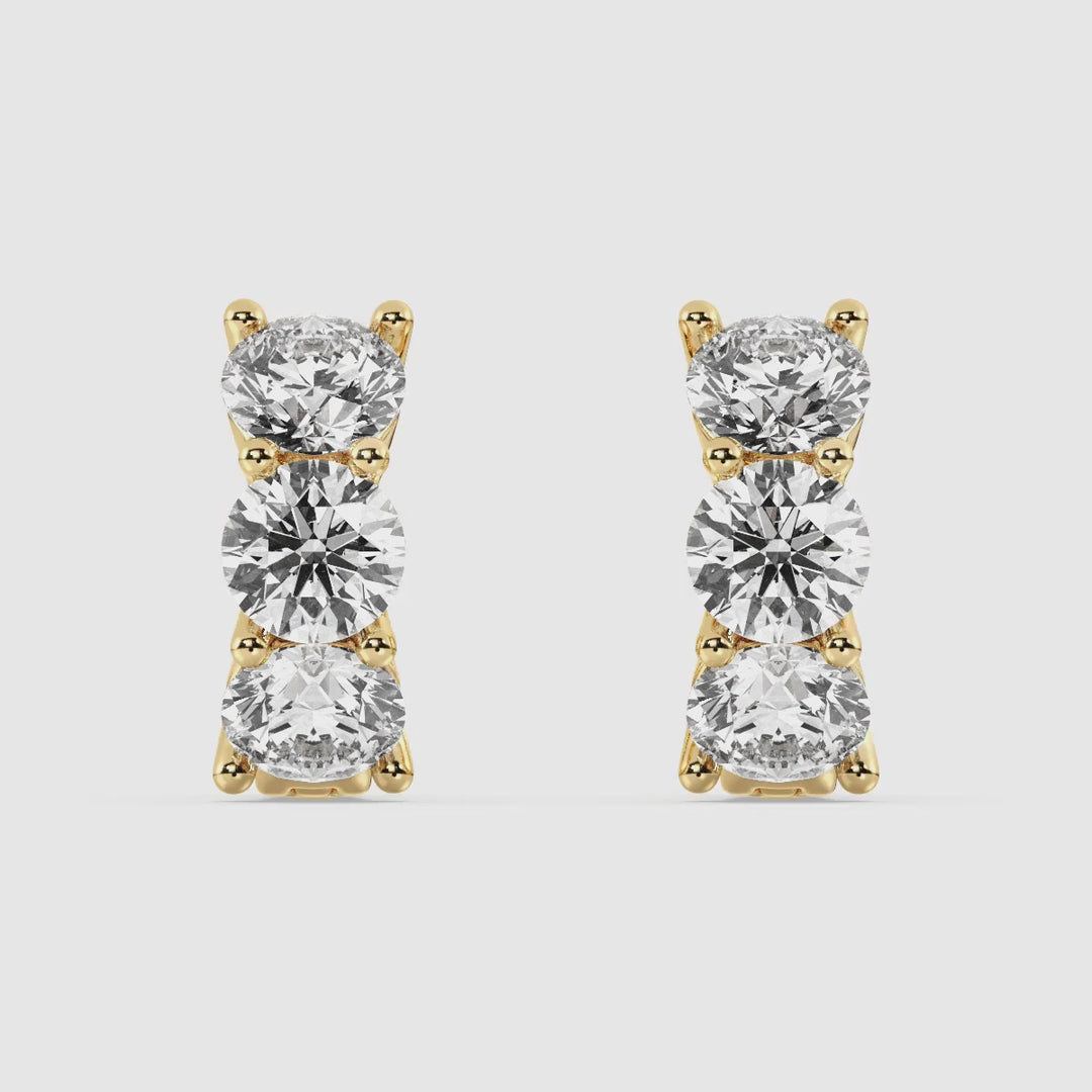 18K Solid Gold Huggie Earrings with 1.38 Ct Round Lab-Grown Diamonds