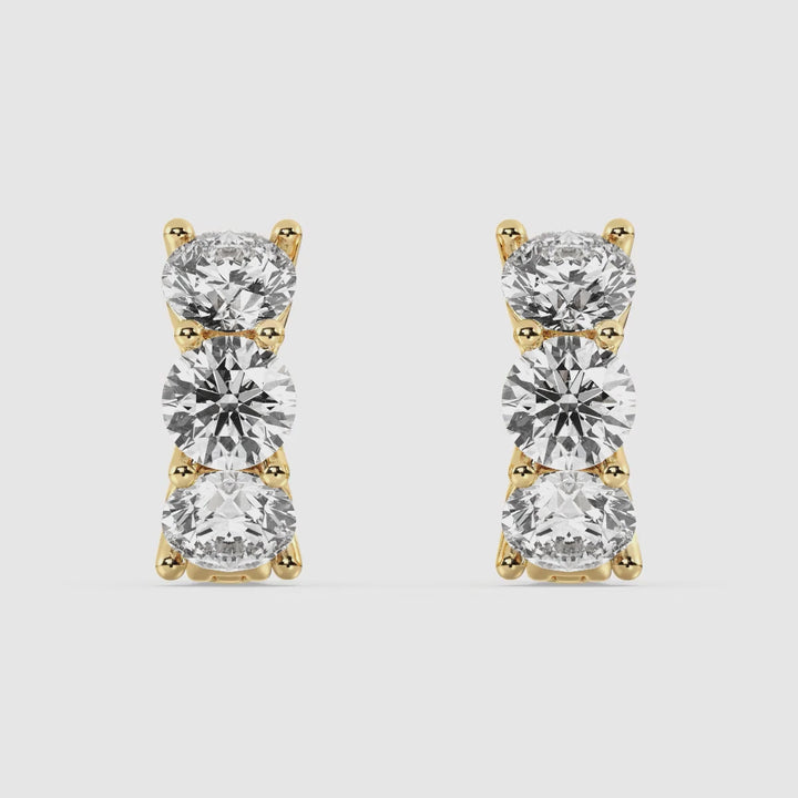 18K Solid Gold Huggie Earrings with 1.38 Ct Round Lab-Grown Diamonds