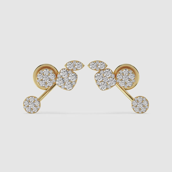 Close-up video of Elegant 18KT Yellow Gold Lab-Grown Diamond Stud Earrings for Women, showcasing the sparkle of round-cut diamonds in a timeless 18K yellow gold setting. Ideal for adding a touch of elegance and sustainable luxury