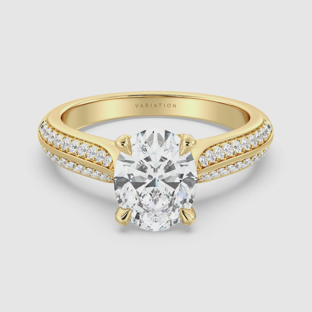 Oval Cut Lab Grown Diamond Halo Engagement Ring with Pavé Band Video