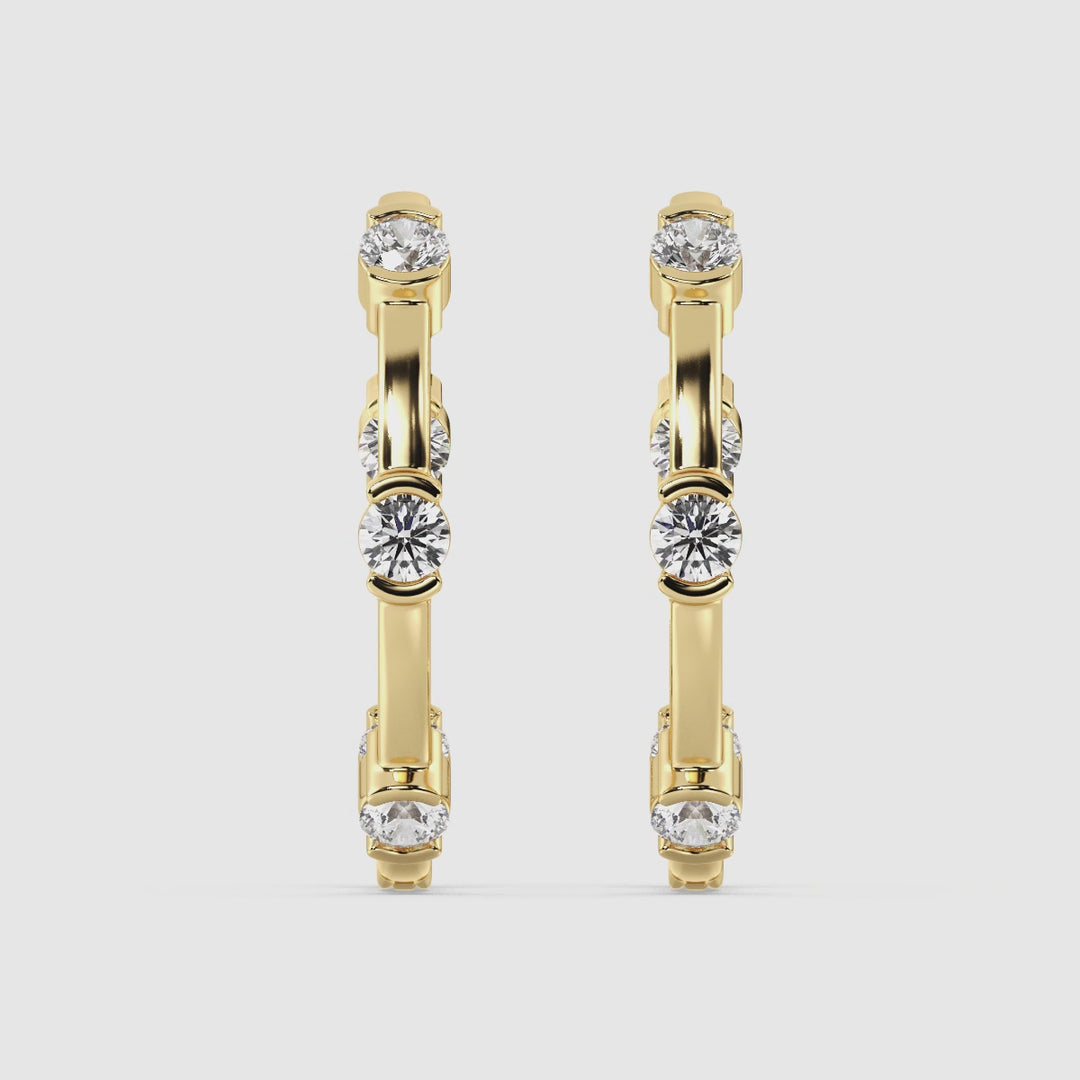 Boucles d'oreilles créoles en or massif 18 carats avec diamants ronds cultivés en laboratoire de 1,1 ct