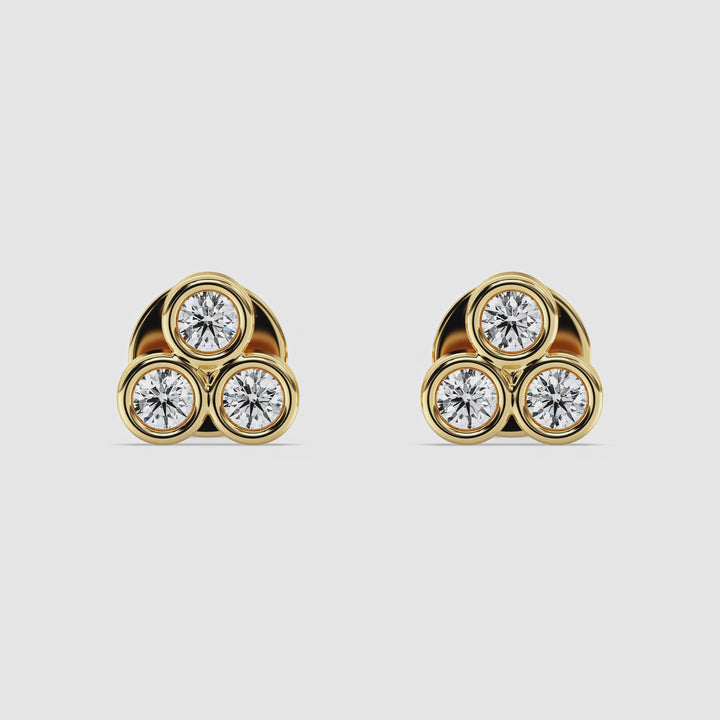 Lab Grown Diamond Three Stone Stud Earrings