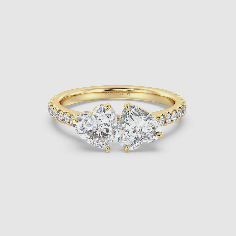 Heart Cut Lab Grown Diamond Toi et Moi Ring with Pavé Accents Video