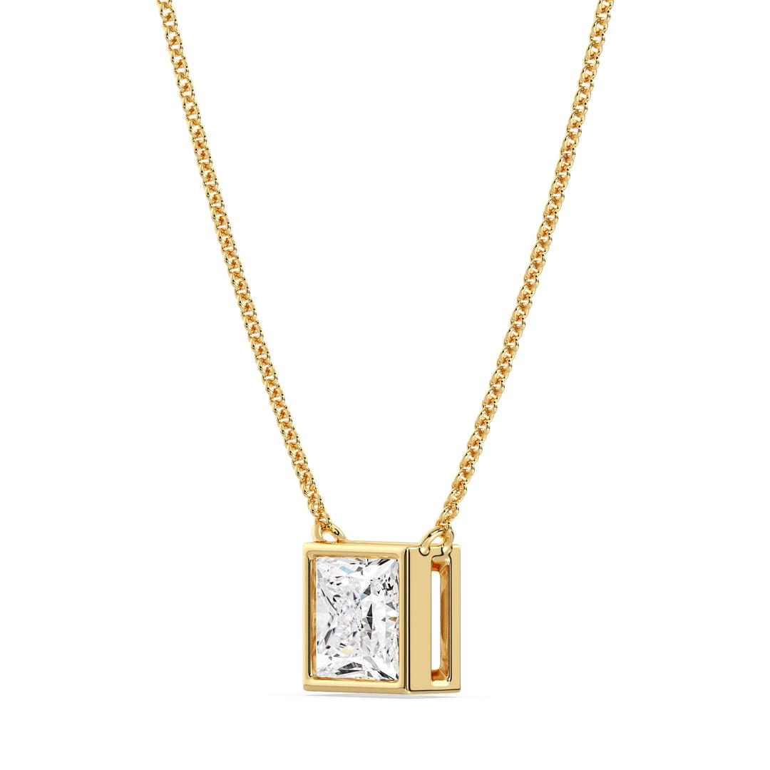 2 Carat Princess Cut Lab Grown Diamond Bezel Pendant Necklace in 18K Yellow Gold
