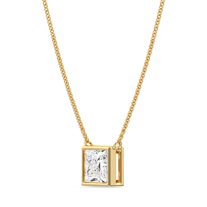 2 Carat Princess Cut Lab Grown Diamond Bezel Pendant Necklace in 18K Yellow Gold