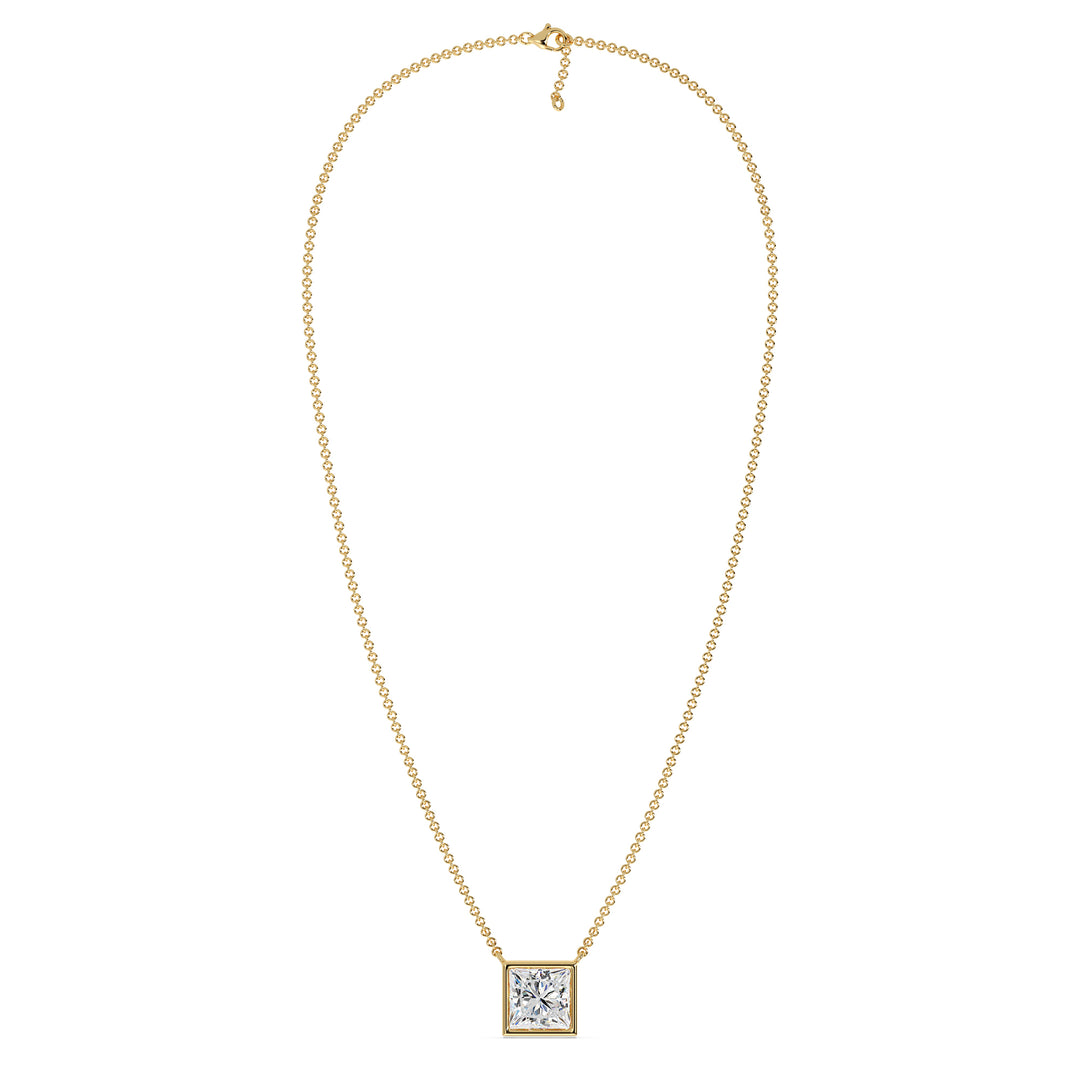Princess Cut Lab Grown Diamond Bezel Set Necklace in 18K Yellow Gold