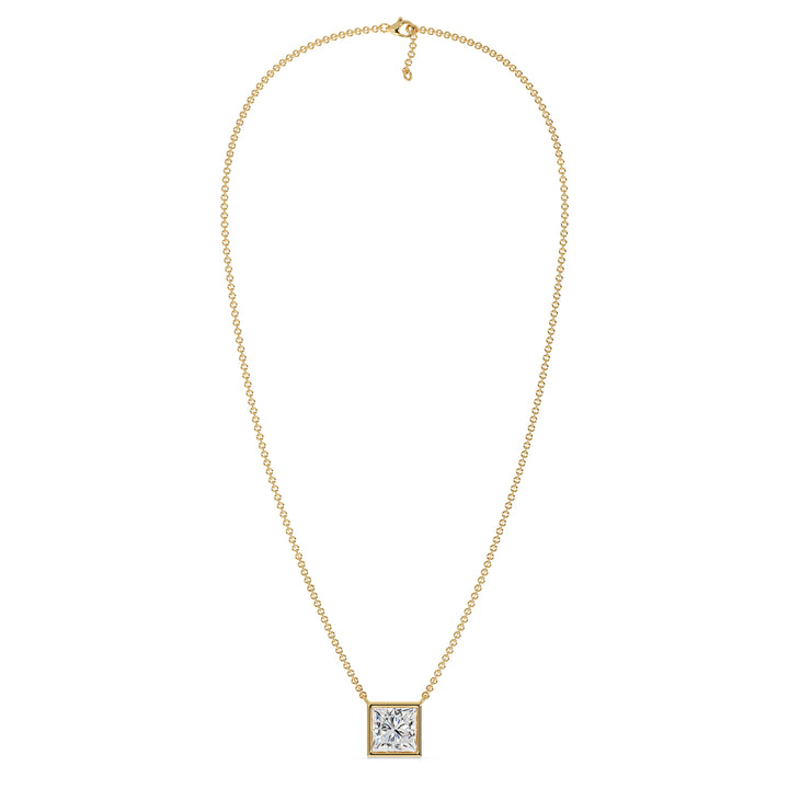 Princess Cut Lab Grown Diamond Bezel Set Necklace in 18K Yellow Gold