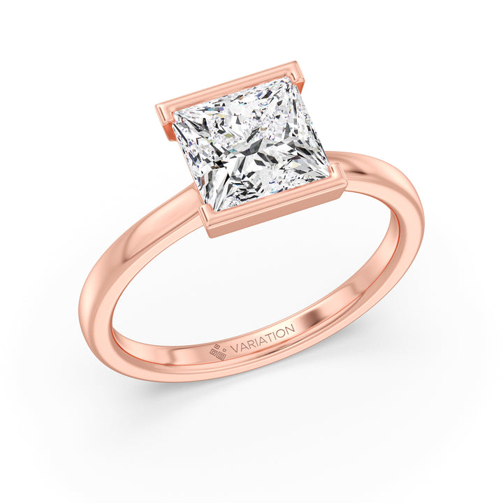 Princess Cut Lab Grown Diamond Bezel Solitaire Ring in 18K Rose Gold