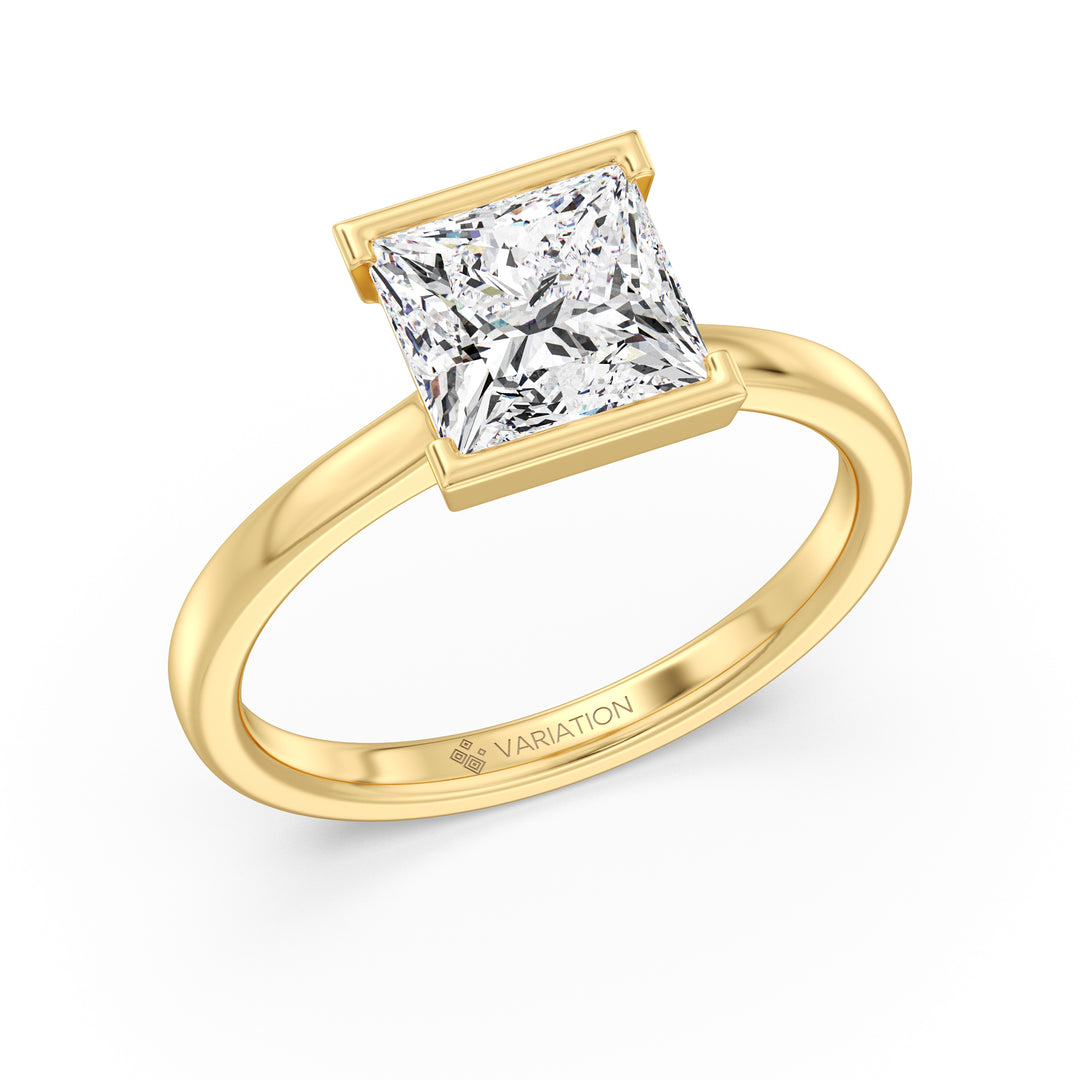 Princess Cut Lab Grown Diamond Bezel Solitaire Ring in 18K Yellow Gold