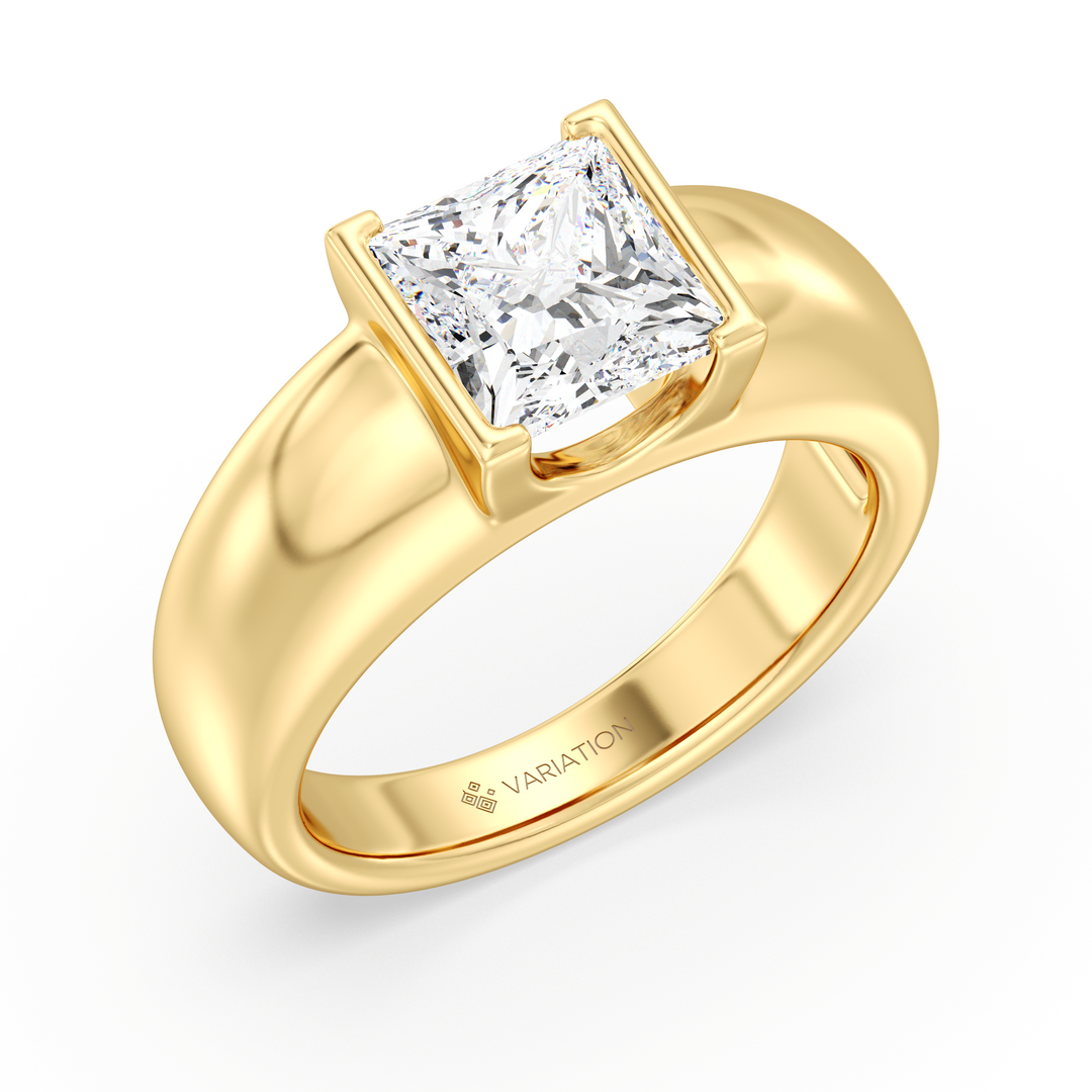 Princess Cut Lab Grown Diamond Bezel Solitaire Ring in 18K Yellow Gold