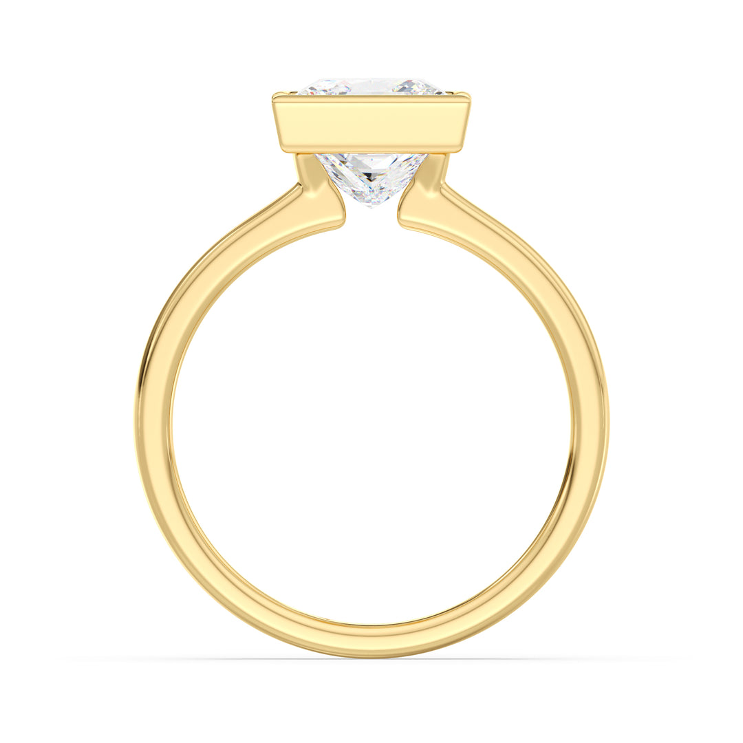 Princess Cut Lab Grown Diamond Ring with Modern Bezel Setting in Yellow Gold