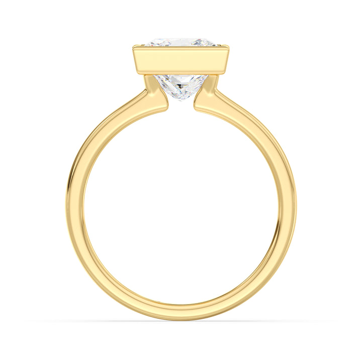 Princess Cut Lab Grown Diamond Ring with Modern Bezel Setting in Yellow Gold