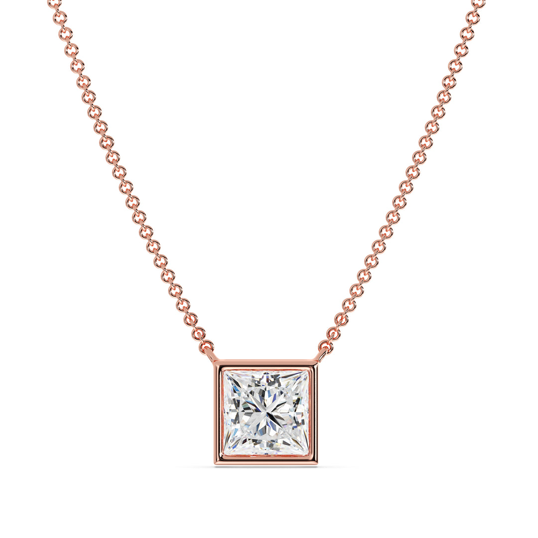 Princess Cut Lab Grown Diamond Solitaire Pendant Necklace in 18K Rose Gold