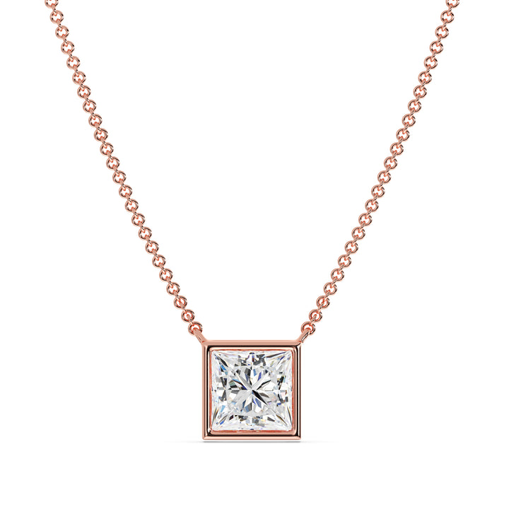 Princess Cut Lab Grown Diamond Solitaire Pendant Necklace in 18K Rose Gold