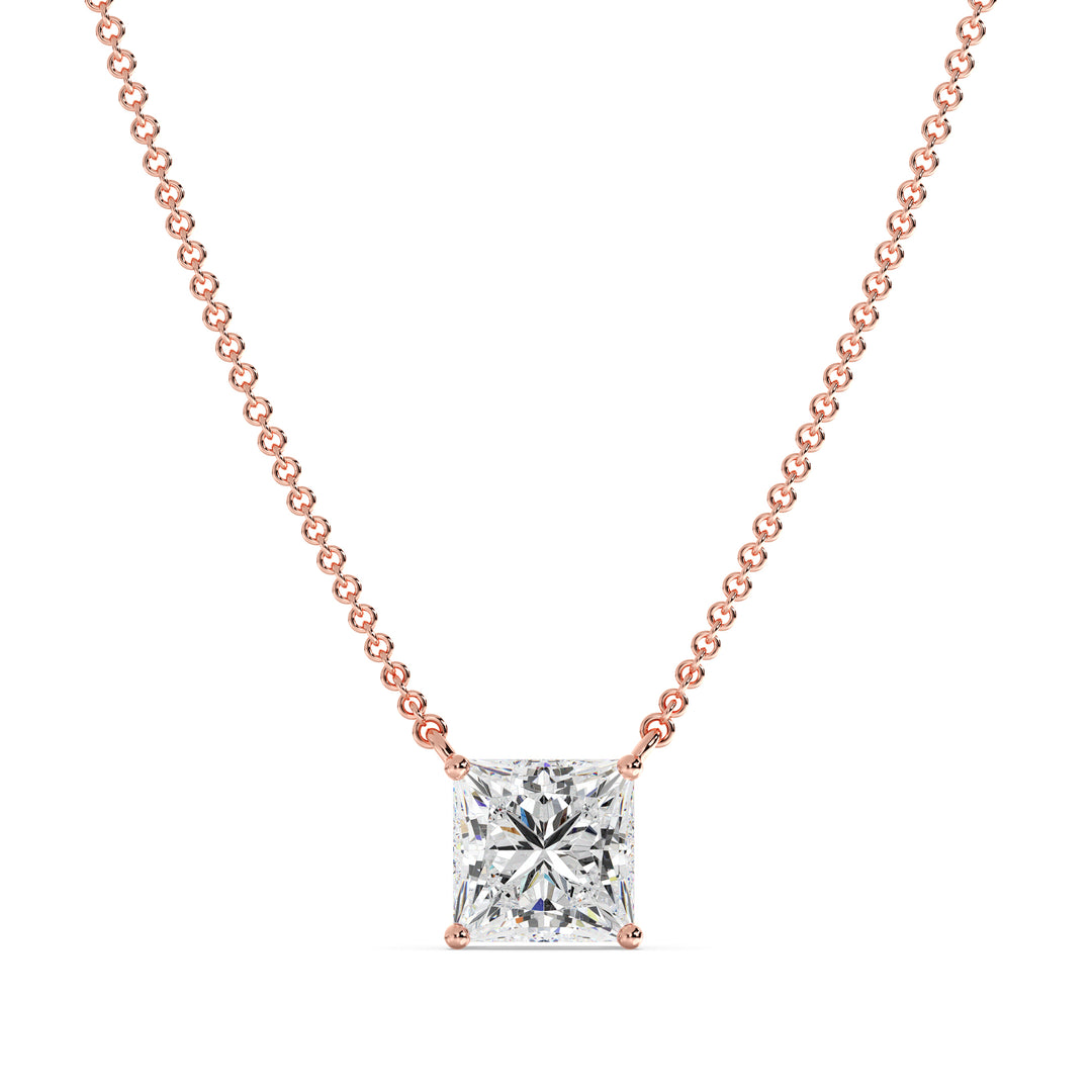 Princess Cut Lab Grown Diamond Solitaire Pendant Necklace in 18K Rose Gold