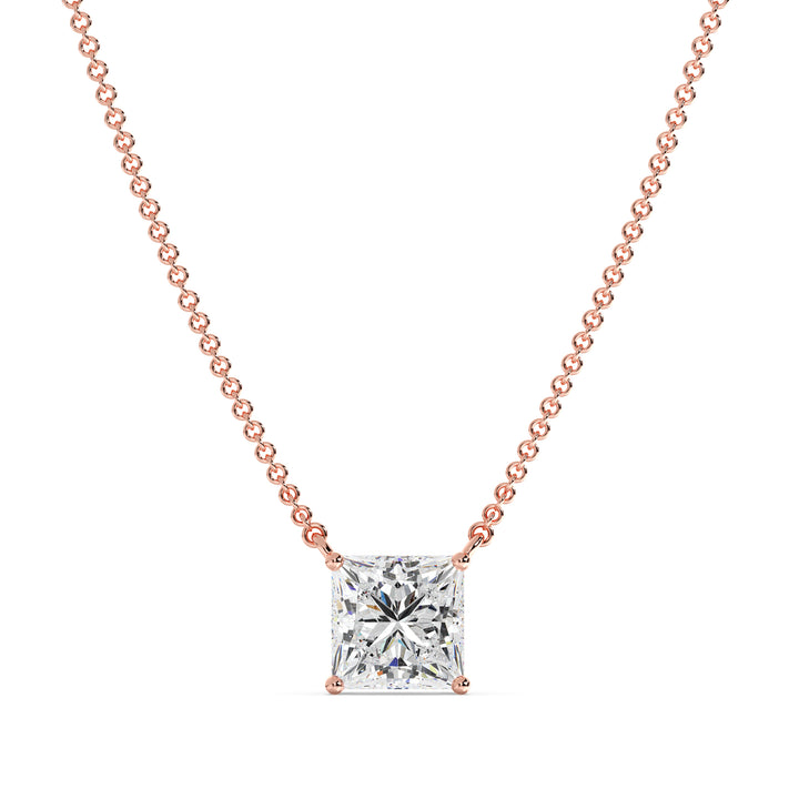 Princess Cut Lab Grown Diamond Solitaire Pendant Necklace in 18K Rose Gold