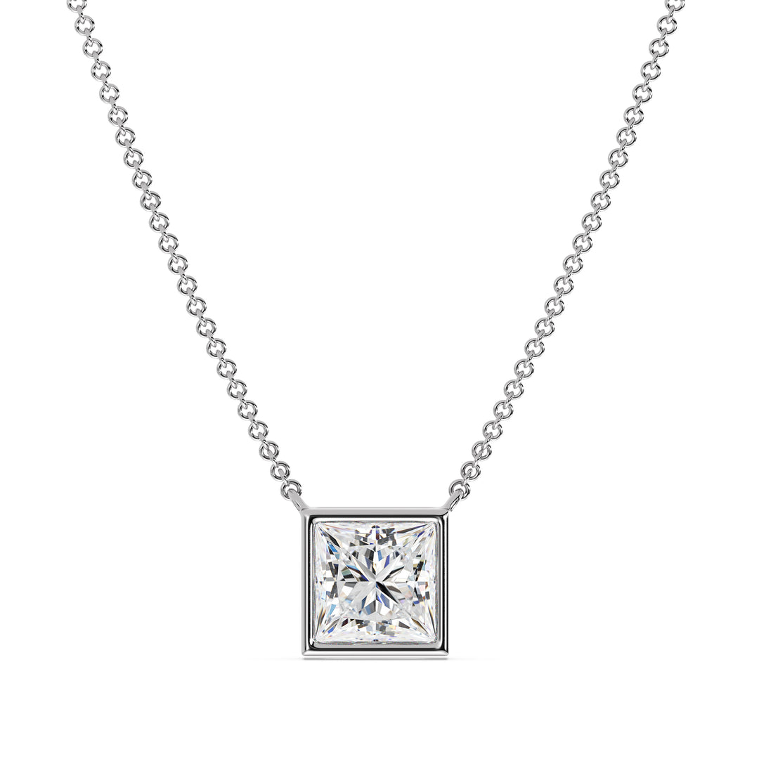 Princess Cut Lab Grown Diamond Solitaire Pendant Necklace in 18K White Gold