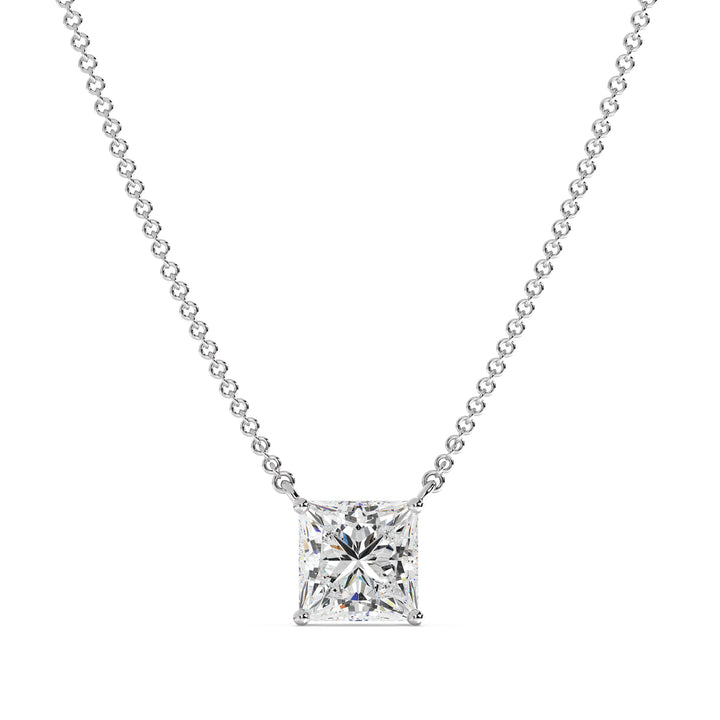 Princess Cut Lab Grown Diamond Solitaire Pendant Necklace in 18K White Gold