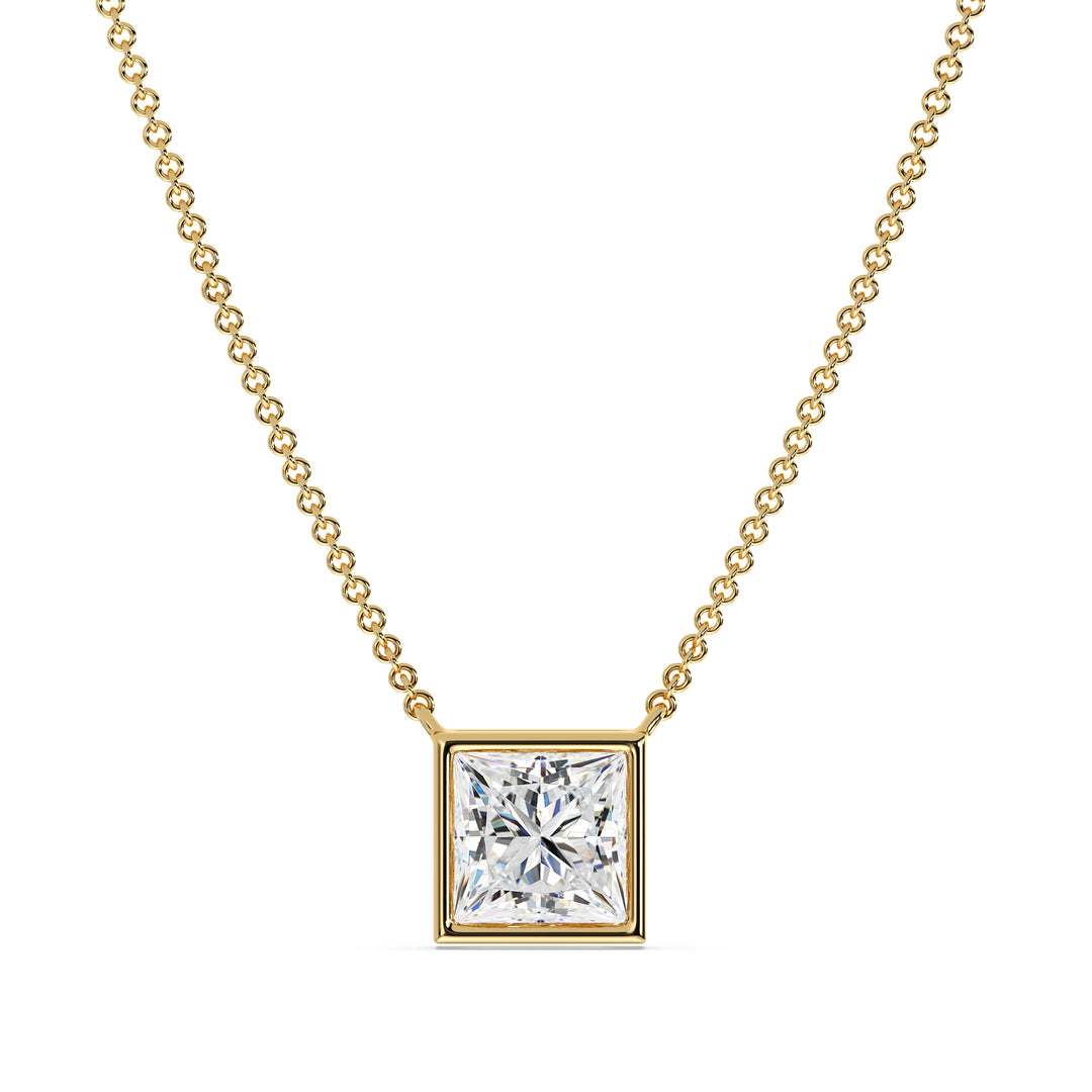 Princess Cut Lab Grown Diamond Solitaire Pendant Necklace in 18K Yellow Gold