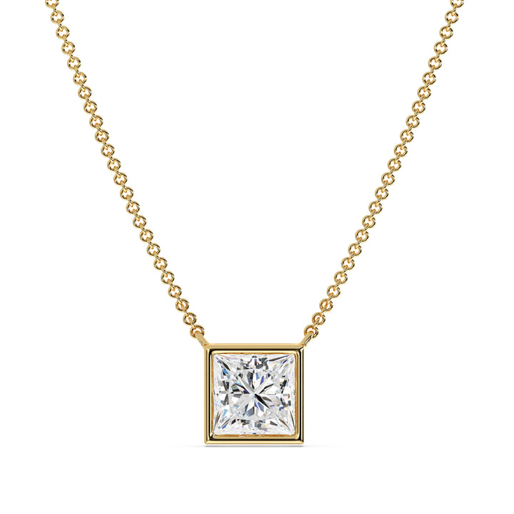Princess Cut Lab Grown Diamond Solitaire Pendant Necklace in 18K Yellow Gold