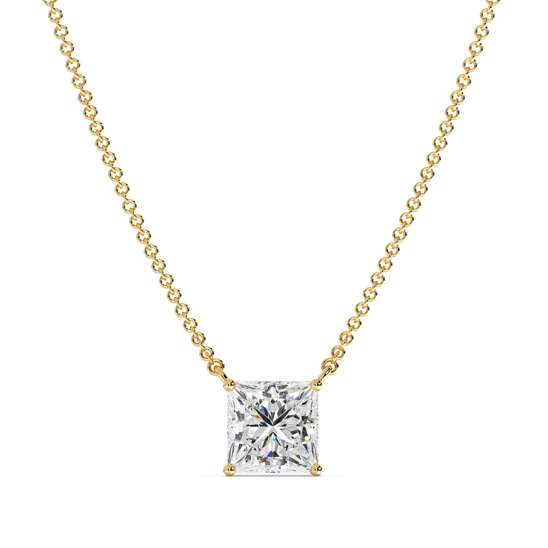 Princess Cut Lab Grown Diamond Solitaire Pendant Necklace in 18K Yellow Gold