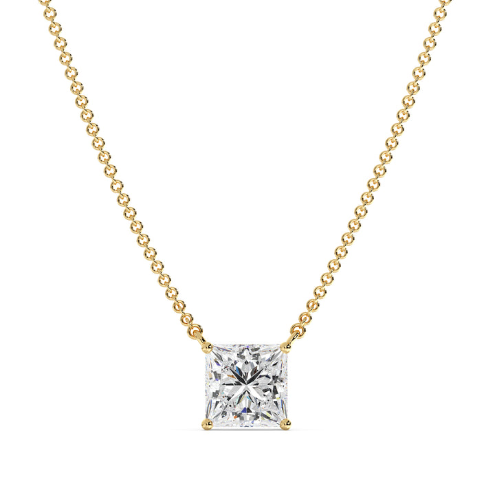 Princess Cut Lab Grown Diamond Solitaire Pendant Necklace in 18K Yellow Gold