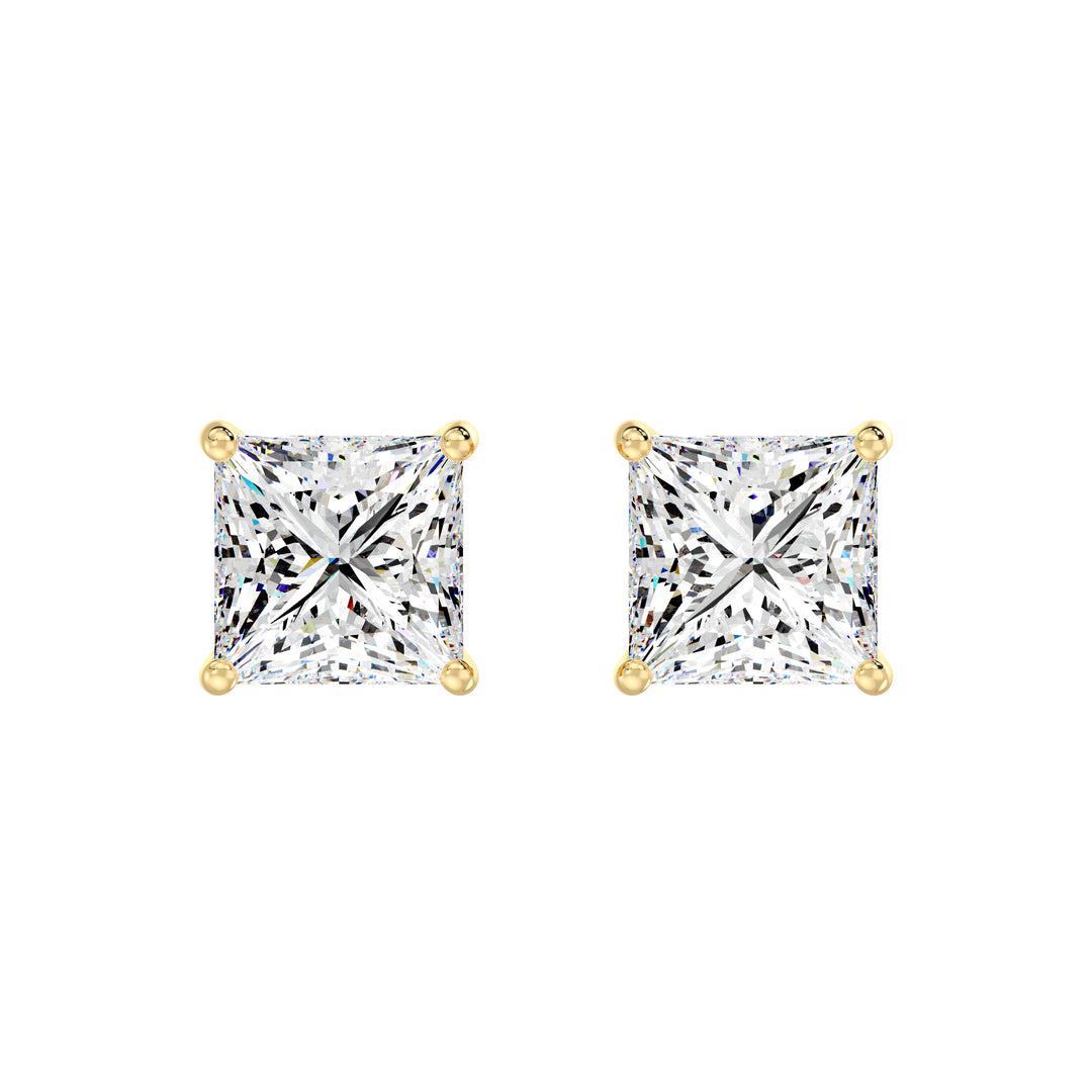 Princess Cut Lab Grown Diamond Solitaire Stud Earrings in 18K Yellow Gold