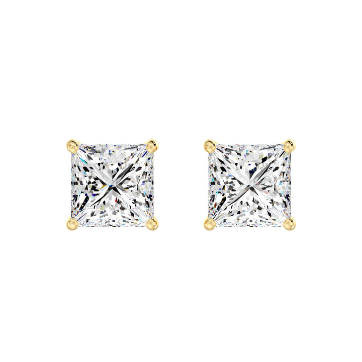 Princess Cut Lab Grown Diamond Solitaire Stud Earrings in 18K Yellow Gold