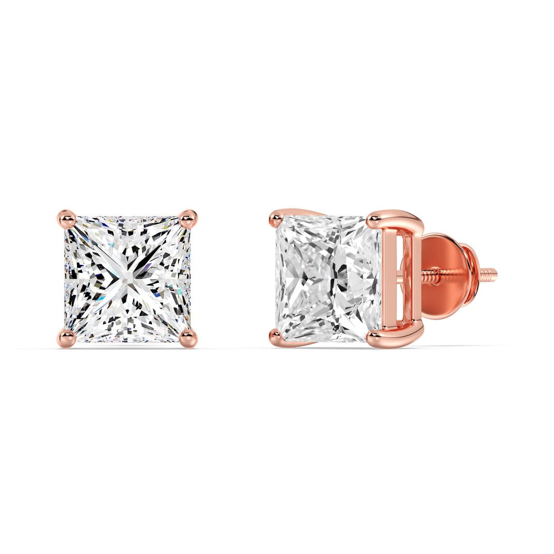 Princess Cut Lab Grown Diamond Stud Earrings in 18K Rose Gold