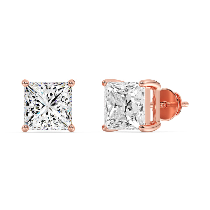 Princess Cut Lab Grown Diamond Stud Earrings in 18K Rose Gold