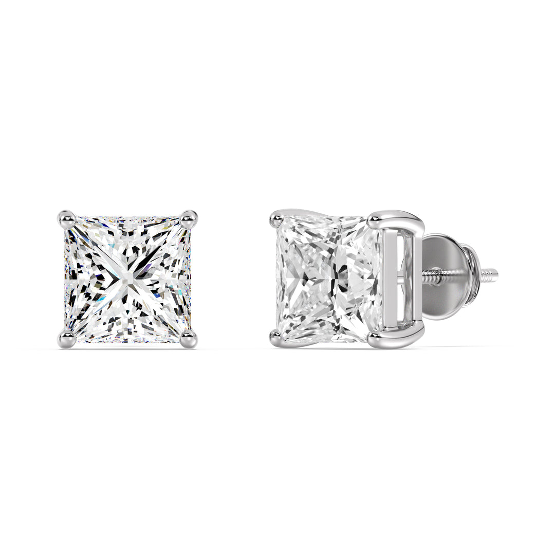 Princess Cut Lab Grown Diamond Stud Earrings in 18K White Gold