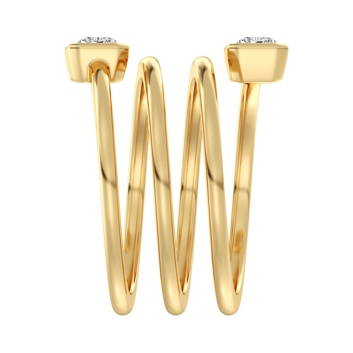 Radiant Cut Diamond Open Spiral Ring with Bezel Setting in Yellow Gold
