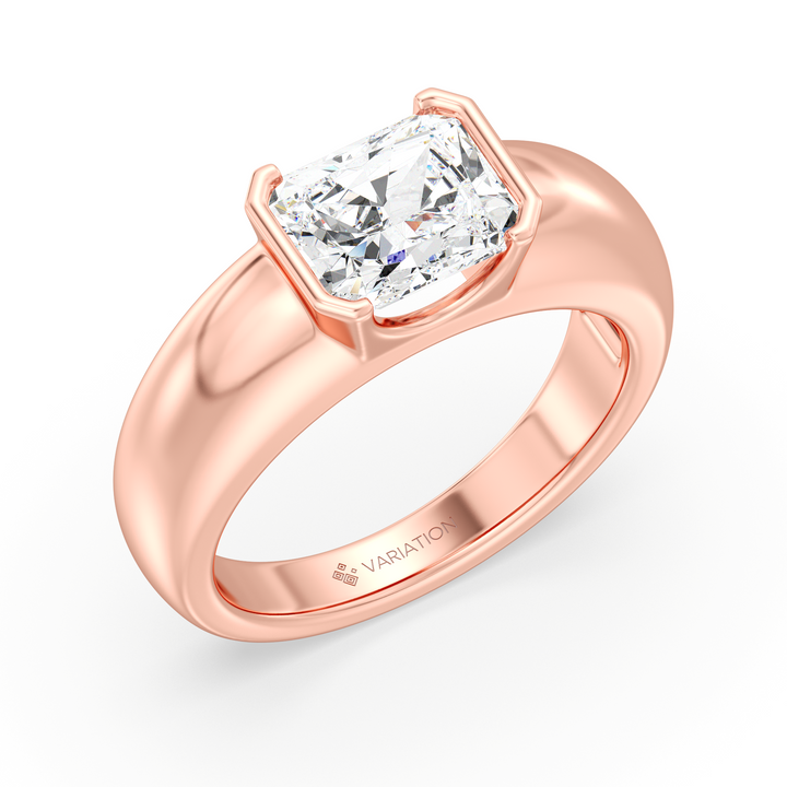 Radiant Cut Lab Grown Diamond Bezel Solitaire Ring in 18K Rose Gold
